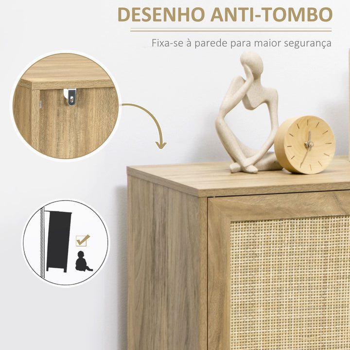 Aparador de Sala de Estar Buffet para Sala de Jantar Móvel Auxiliar de Cozinha com Porta de Vime e 2 Prateleiras de Armazenamento para Sala de Estar 80x39x70cm Madeira