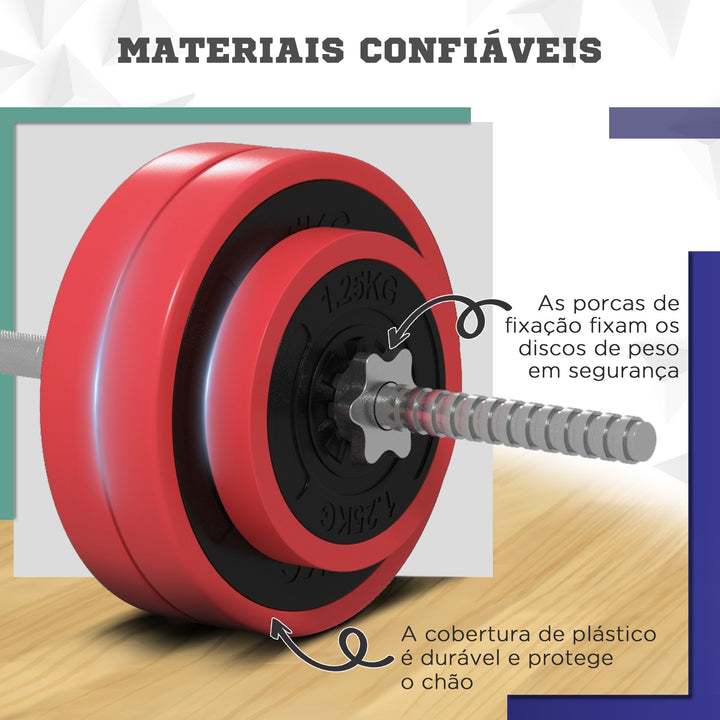Conjunto de Barra de Pesos 30 kg com Discos Conjunto de Musculação com 6 Discos e 1 Barra para Treino de Força Levantamento de Pesos em Casa Ginásio Escritório 170x26x26 cm Vermelho