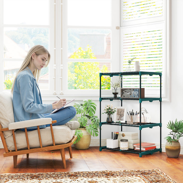 Suporte para Plantas de 4 Níveis Estante para Plantas em Aço Prateleiras de Grade Suporte para Vasos Interior e Exterior 67x49x105 cm Verde Escuro