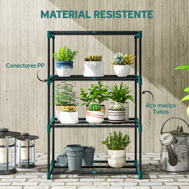 Suporte para Plantas de 4 Níveis Estante para Plantas em Aço Prateleiras de Grade Suporte para Vasos Interior e Exterior 67x49x105 cm Verde Escuro