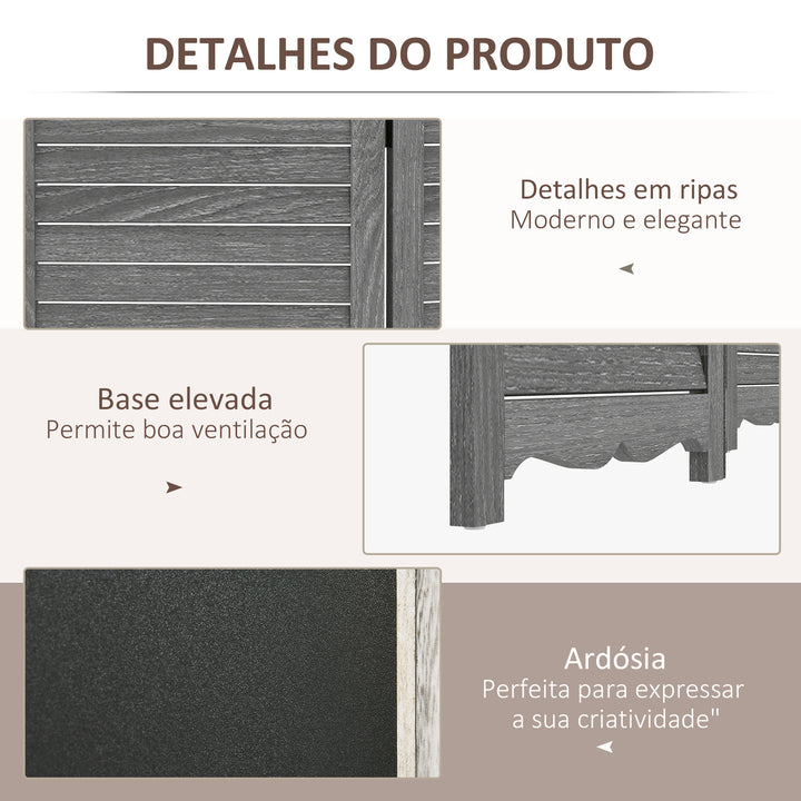 Biombo de 4 Painéis de Madeira Separador de Ambientes Dobrável com Quadros Divisor de Quartos 162x172 cm Cinzento e Preto