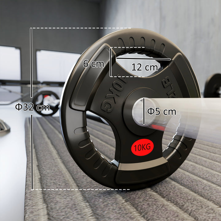 Discos de Pesos com Orifício de Ø50 mm 2 Discos de 10 kg com Anel Interior de Aço e Triplo Aperto para Halteres e Barras Treino Fitness em Casa Ginásio Ø32x4,5 cm Preto