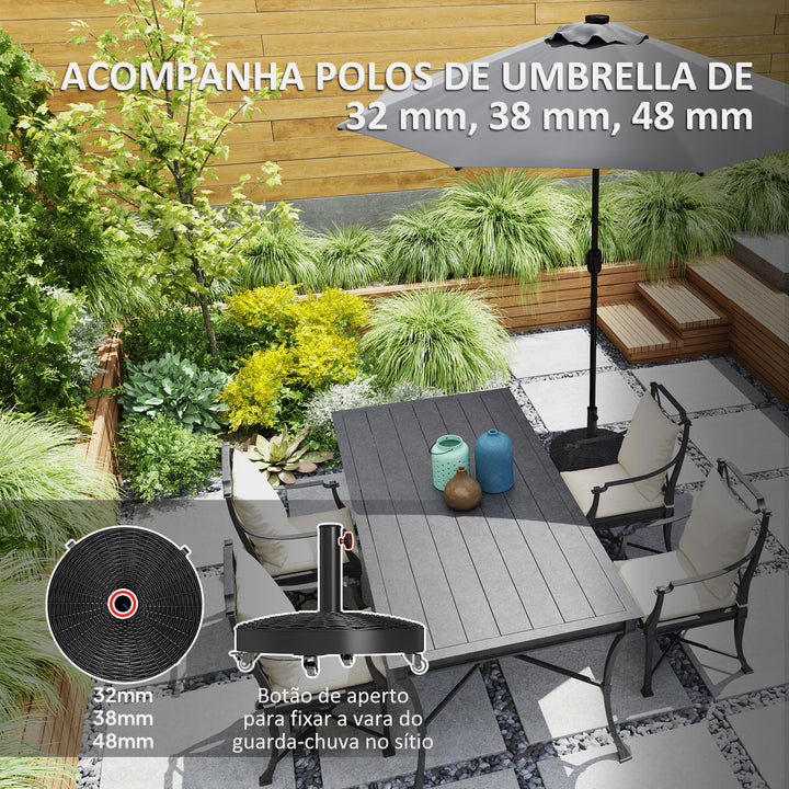 Base para Chapéu de Sol Redonda Suporte para Chapéu de Sol com Rodas Base para Chapéu de Sol de Cimento Peso 25 kg para Jardim Terraço Ø52x42 cm Preto