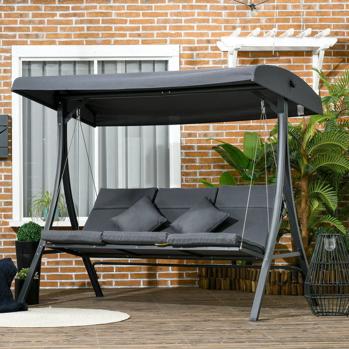 Baloiço de Jardim de 3 Lugares com Toldo Ajustável, Almofadas, Estrutura de Aço, Ideal para Terraço e Jardim, Capacidade de 320 kg, Cinzento (202x115x168 cm)