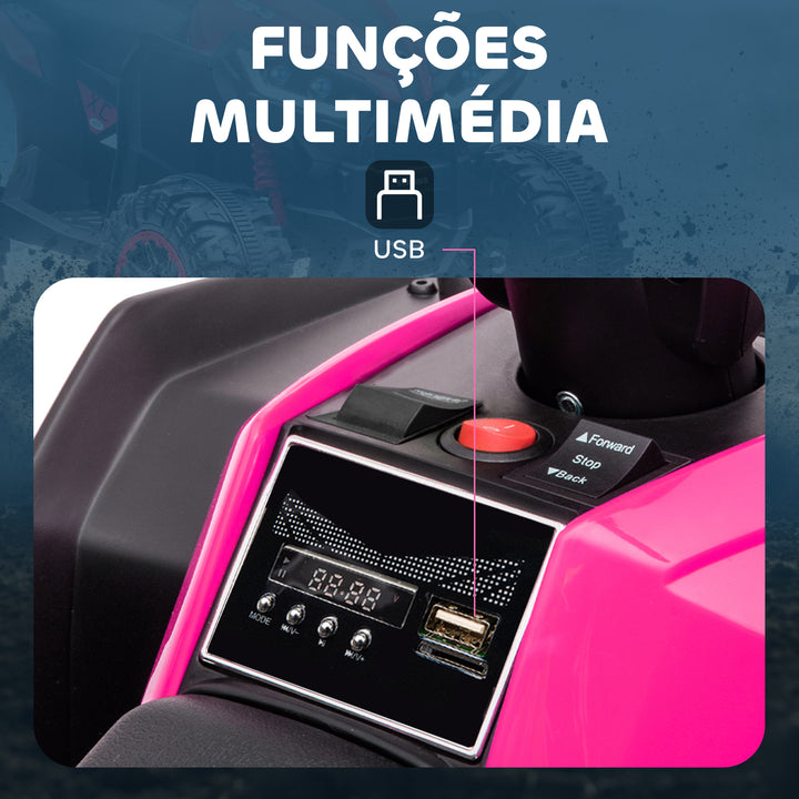 Quadriciclo Elétrico para Crianças de 3-5 Anos Veículo Eléctrico a Bateria 12V com 2 Motores Farol Música Velocidade Ajustável Avançar e Retroceder 83x53x55,5 cm Rosa