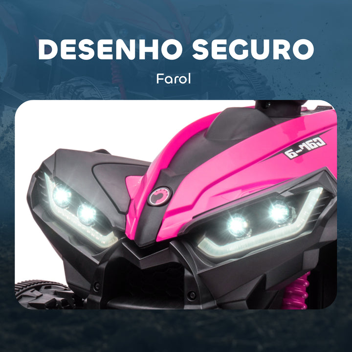 Quadriciclo Elétrico para Crianças de 3-5 Anos Veículo Eléctrico a Bateria 12V com 2 Motores Farol Música Velocidade Ajustável Avançar e Retroceder 83x53x55,5 cm Rosa