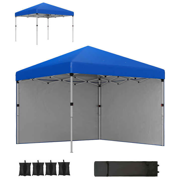 Tenda Dobrável Pop-up Tenda 3x3 m Toldo Dobrável com 2 Laterais Anti-UV Altura Ajustável em 3 Níveis Sacos de Areia e Saco de Transporte com Rodas para Camping Festas Azul