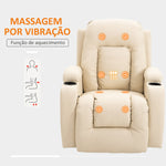 Poltrona de Massagem Reclinável até 150° Poltrona Relax com 8 Pontos de Massagem por Vibração Função de Aquecimento Giratória e Controlo Remoto 85x94x104 cm Creme