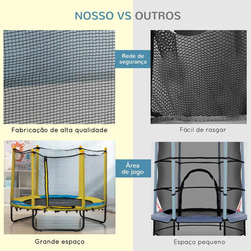 Trampolim Infantil Ø140 cm Trampolim para Crianças de 1-10 Anos com Rede de Segurança e 3 Pés de Aço em Forma de U Carga Máxima 50 kg para Interior Ø140x113 cm Amarelo