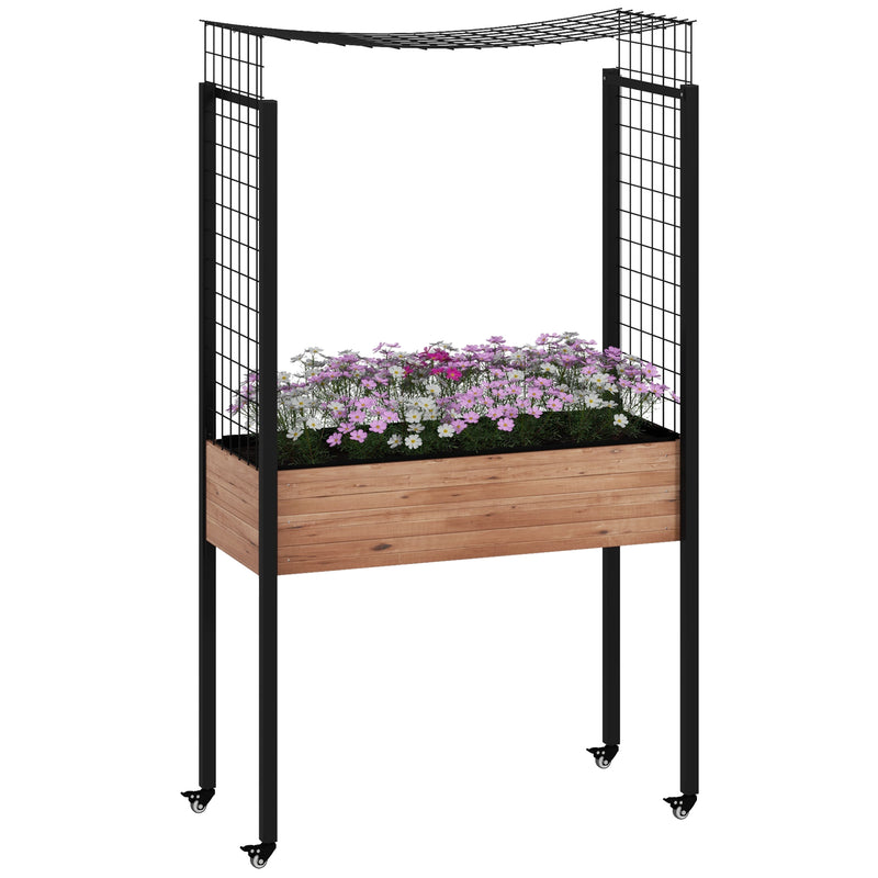 Horta Elevada com Rodas Horta Urbana Elevada com Treliça Orifícios de Drenagem para Plantas Trepadeiras Flores 110x49x190 cm Marrom