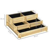 Caixa de Plantio de Madeira de 3 Níveis Horta Vertical em Escada com Malha Geotextil para Cultivos de Plantas Flores para Jardim Terraço Exterior 93x93x35 cm Natural