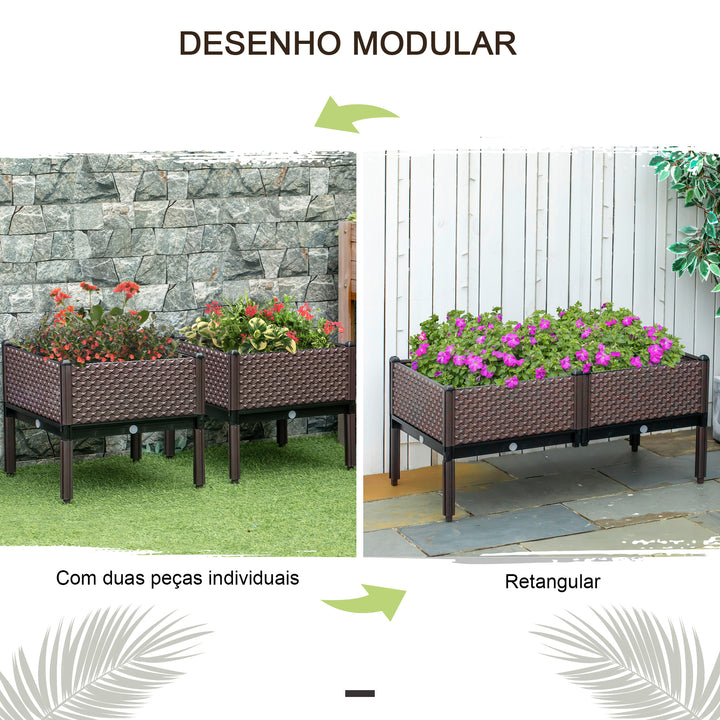 Conjunto de 2 Floreiras de Exterior Floreiras Quadradas Elevadas Combinação Livre Floreiras para Jardim Pátio 50x50x46,5 cm Marrom