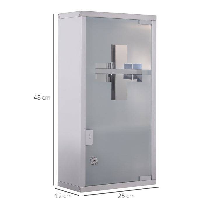 Armario de Medicamentos Farmácia Armário de Primeiros Socorros Aço Inox 3 Estantes Caixa Suspensa de Parede com Fechadura 25x12x48cm