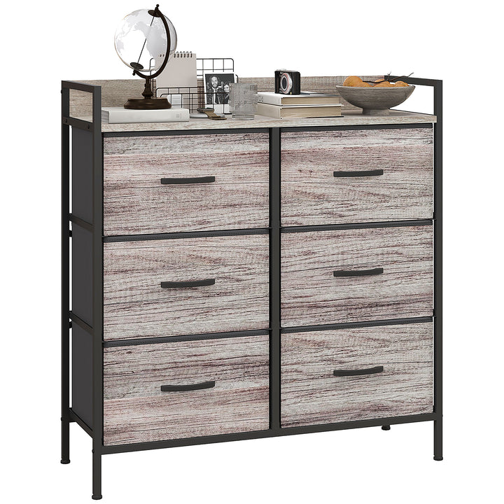 Cómoda com 6 Gavetas Dobráveis Cómoda de Tecido com Estrutura de Aço Estilo Industrial Cómoda para Quarto Corredor 79x29x85 cm Cinzento