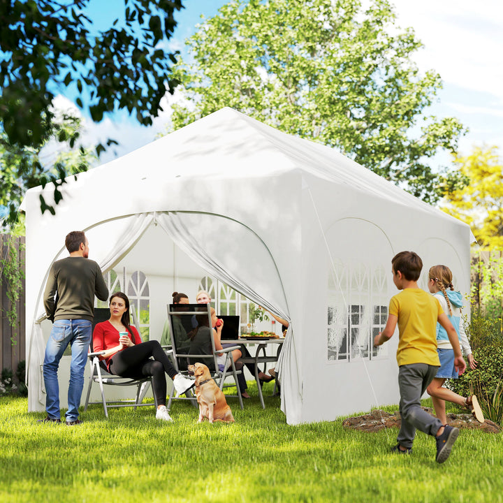 Tenda Dobrável 6x3 m Tenda Pop-up com 6 Laterais Removíveis Altura Ajustável Janelas Bolsa de Transporte UPF30+ Tenda para Campismo Festas Exterior Branco