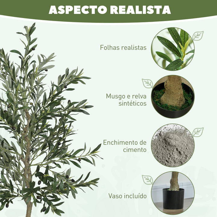 Oliveira Artificial 180 cm Planta Artificial Decorativa Grande Árvore Artificial de Interior com 40 Azeitonas Decoração para Lar Escritório Varanda Quarto Verde