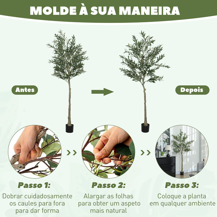 Oliveira Artificial 180 cm Planta Artificial Decorativa Grande Árvore Artificial de Interior com 40 Azeitonas Decoração para Lar Escritório Varanda Quarto Verde