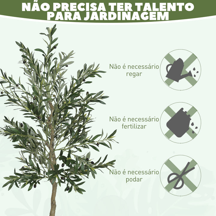 Oliveira Artificial 180 cm Planta Artificial Decorativa Grande Árvore Artificial de Interior com 40 Azeitonas Decoração para Lar Escritório Varanda Quarto Verde