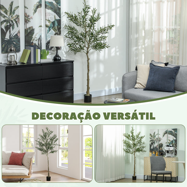 Oliveira Artificial 180 cm Planta Artificial Decorativa Grande Árvore Artificial de Interior com 40 Azeitonas Decoração para Lar Escritório Varanda Quarto Verde