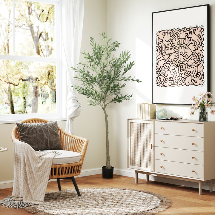 Oliveira Artificial 180 cm Planta Artificial Decorativa Grande Árvore Artificial de Interior com 40 Azeitonas Decoração para Lar Escritório Varanda Quarto Verde