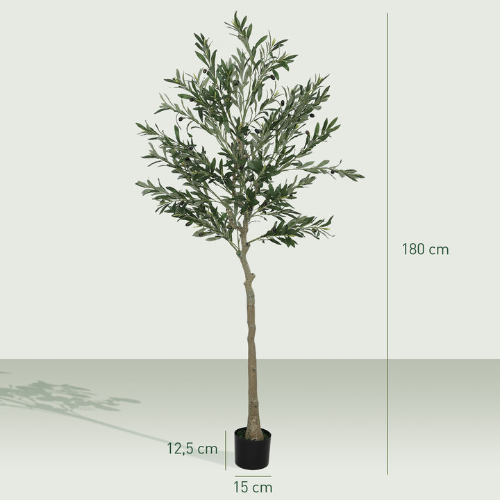 Oliveira Artificial 180 cm Planta Artificial Decorativa Grande Árvore Artificial de Interior com 40 Azeitonas Decoração para Lar Escritório Varanda Quarto Verde