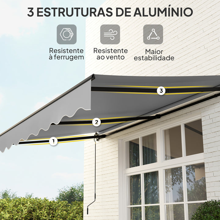 Toldo Manual Retrátil 360x220 cm Toldo para Balcão com Manivela de Alumínio e Proteção UV30+ Toldo Enrolável de Exterior para Jardim Terraço Janelas Cinza