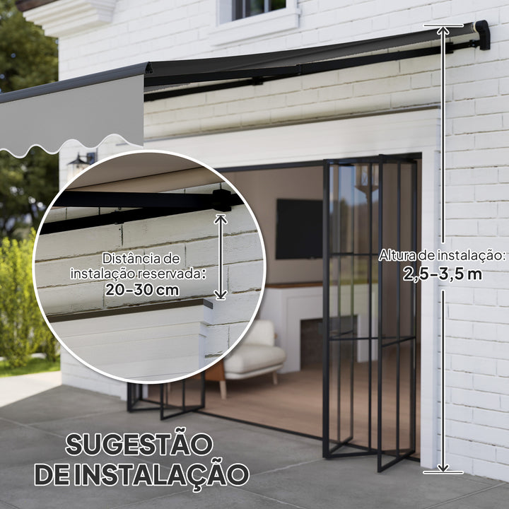 Toldo Manual Retrátil 360x220 cm Toldo para Balcão com Manivela de Alumínio e Proteção UV30+ Toldo Enrolável de Exterior para Jardim Terraço Janelas Cinza