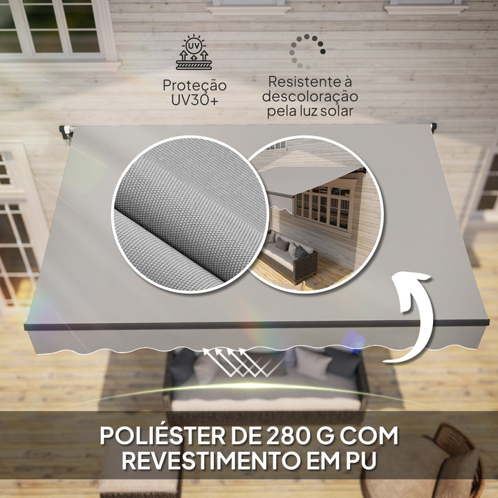 Toldo Manual Retrátil 360x220 cm Toldo para Balcão com Manivela de Alumínio e Proteção UV30+ Toldo Enrolável de Exterior para Jardim Terraço Janelas Cinza