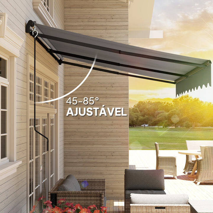 Toldo Manual Retrátil 360x220 cm Toldo para Balcão com Manivela de Alumínio e Proteção UV30+ Toldo Enrolável de Exterior para Jardim Terraço Janelas Cinza