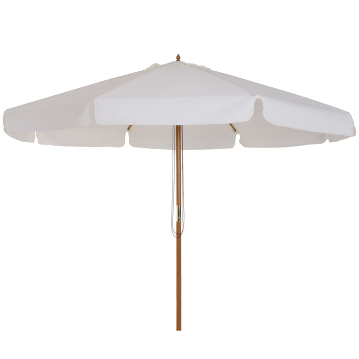 Chapéu de Sol de Jardim Ø325x250 cm Chapéu de Sol de Madeira com Sistema de Polea Teto com Ventilação e 8 Hastes de Bambú para Terraço Balcão Exterior Bege