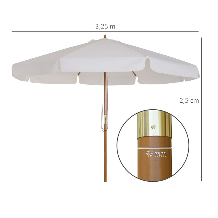 Chapéu de Sol de Jardim Ø325x250 cm Chapéu de Sol de Madeira com Sistema de Polea Teto com Ventilação e 8 Hastes de Bambú para Terraço Balcão Exterior Bege