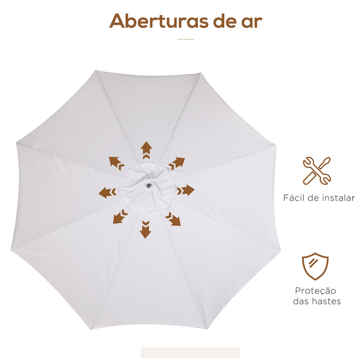 Chapéu de Sol de Jardim Ø325x250 cm Chapéu de Sol de Madeira com Sistema de Polea Teto com Ventilação e 8 Hastes de Bambú para Terraço Balcão Exterior Bege