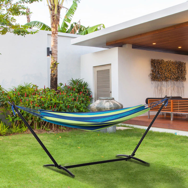 Cama Rede com Suporte 298x117 cm Cama Rede de Campismo com Bolsa de Transporte Portátil Altura Ajustável Capacidade 120 kg para Pátio Varanda Verde e Azul