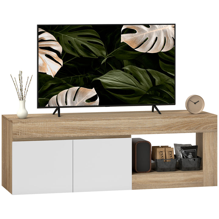 Móvel de TV Mobiliário de TV com 2 Portas Prateleira Aberta Móvel de TV de Sala de Estar para Televisóres de 60 Polegadas 140x40x48 cm Branco e Madeira