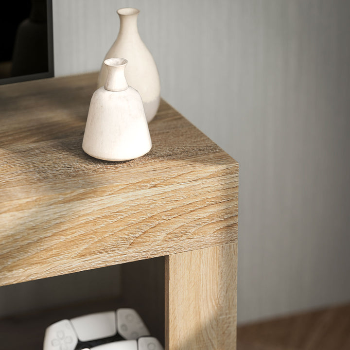 Móvel de TV Mobiliário de TV com 2 Portas Prateleira Aberta Móvel de TV de Sala de Estar para Televisóres de 60 Polegadas 140x40x48 cm Branco e Madeira