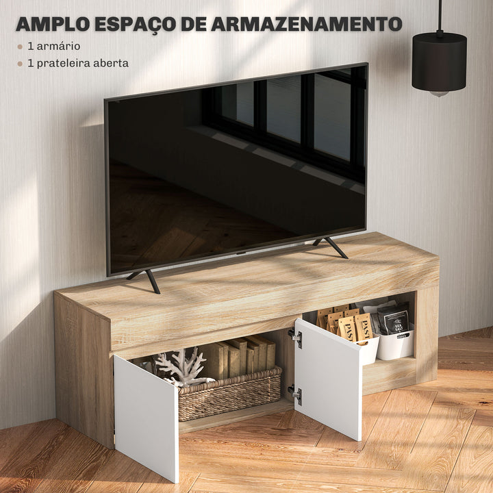 Móvel de TV Mobiliário de TV com 2 Portas Prateleira Aberta Móvel de TV de Sala de Estar para Televisóres de 60 Polegadas 140x40x48 cm Branco e Madeira