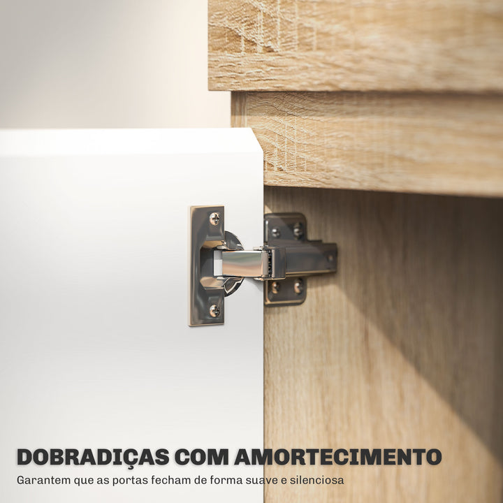 Móvel de TV Mobiliário de TV com 2 Portas Prateleira Aberta Móvel de TV de Sala de Estar para Televisóres de 60 Polegadas 140x40x48 cm Branco e Madeira