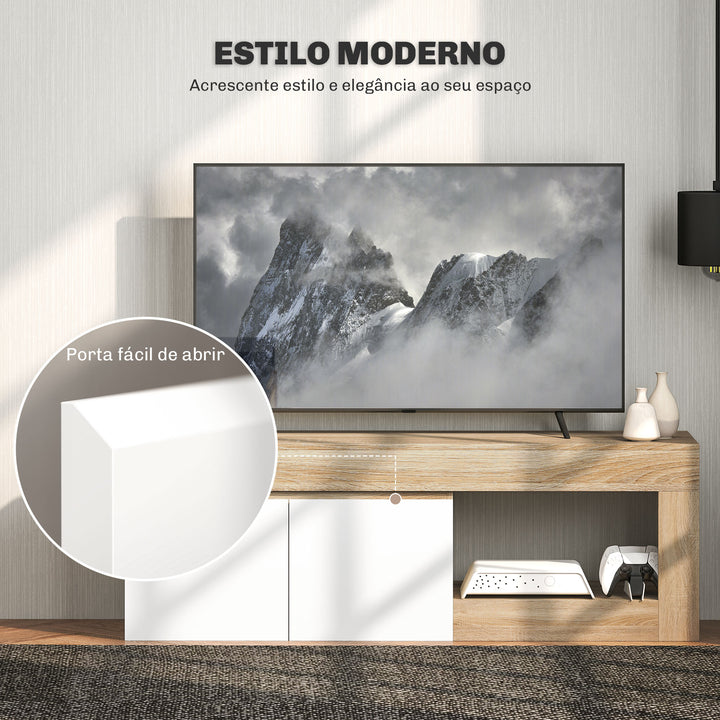 Móvel de TV Mobiliário de TV com 2 Portas Prateleira Aberta Móvel de TV de Sala de Estar para Televisóres de 60 Polegadas 140x40x48 cm Branco e Madeira