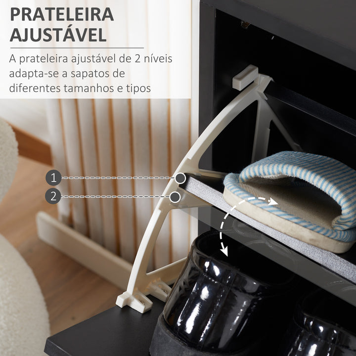 Sapateira de Madeira Armário para Sapatos com 2 Compartimentos para Entrada Corredor Dormitório Sala de Estar 60x24x80 cm Preto