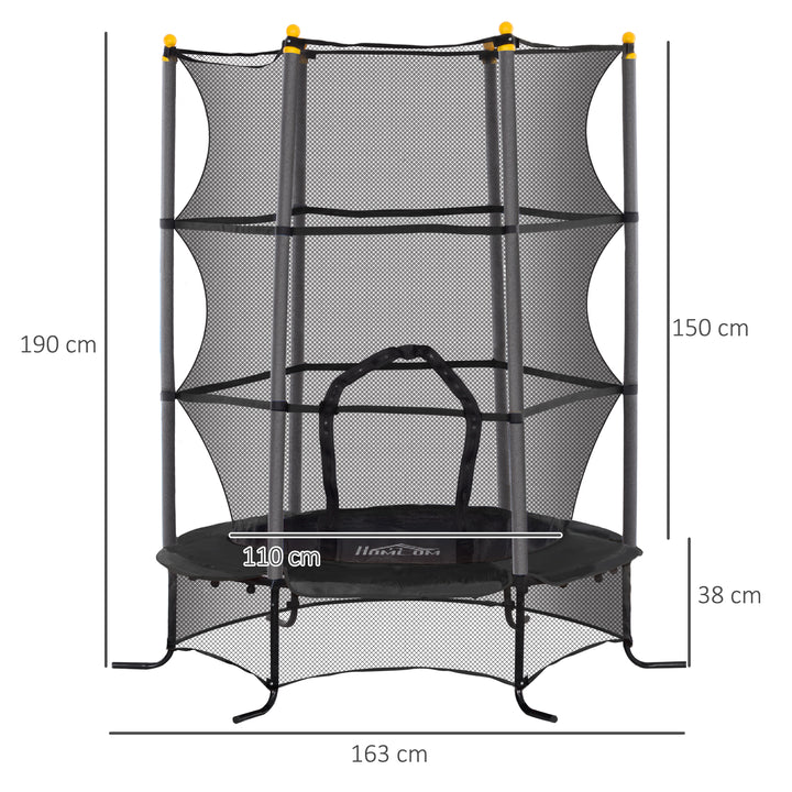 Trampolim para Crianças acima de 3 Anos Cama Elástica Infantil com Rede de Segurança e Estrutura de Aço para Interiores e Exteriores Carga 50 kg Ø163x190 cm Preto