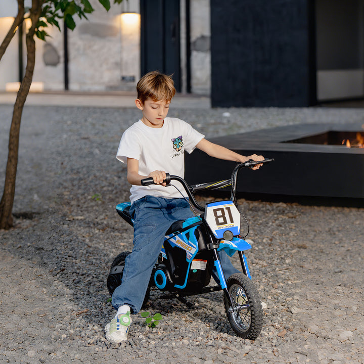 Mota Elétrica para Crianças 24V Mota Elétrica Infantil com Motor 250W Velocidade de 6-16km/h Rodas de Ø30,5 cm e Suspensão Traseira para Crianças de 8-12 Anos 119x64x76,5 cm Azul