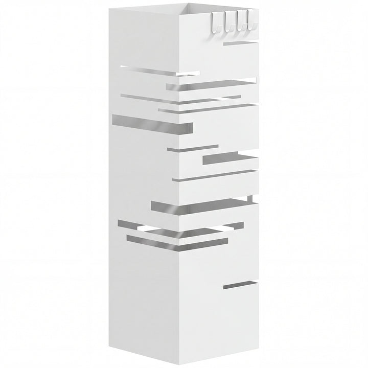 Suporte para Guarda Chuva Metálico com 4 Ganchos e Bandeja de Recolha de Gotas Removível Porta Guarda Chuva Branco para Entrada Escritório 15,5x15,5x49 cm Branco