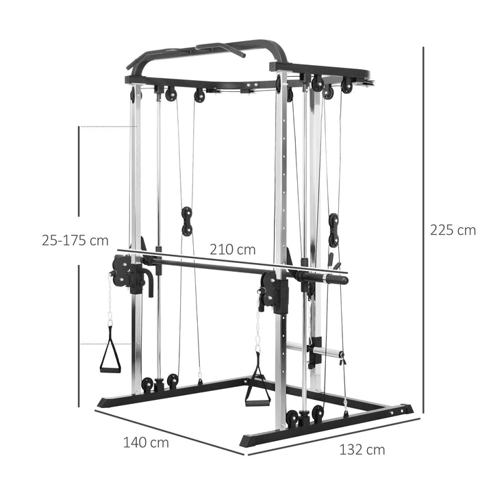 Máquina Multi Estação de Musculação Máquina de Musculação com Suporte para Agachamentos e Barra para Pesos Máquina Multi Estação para Treino Fitness em Casa 210x132x225 cm Preto