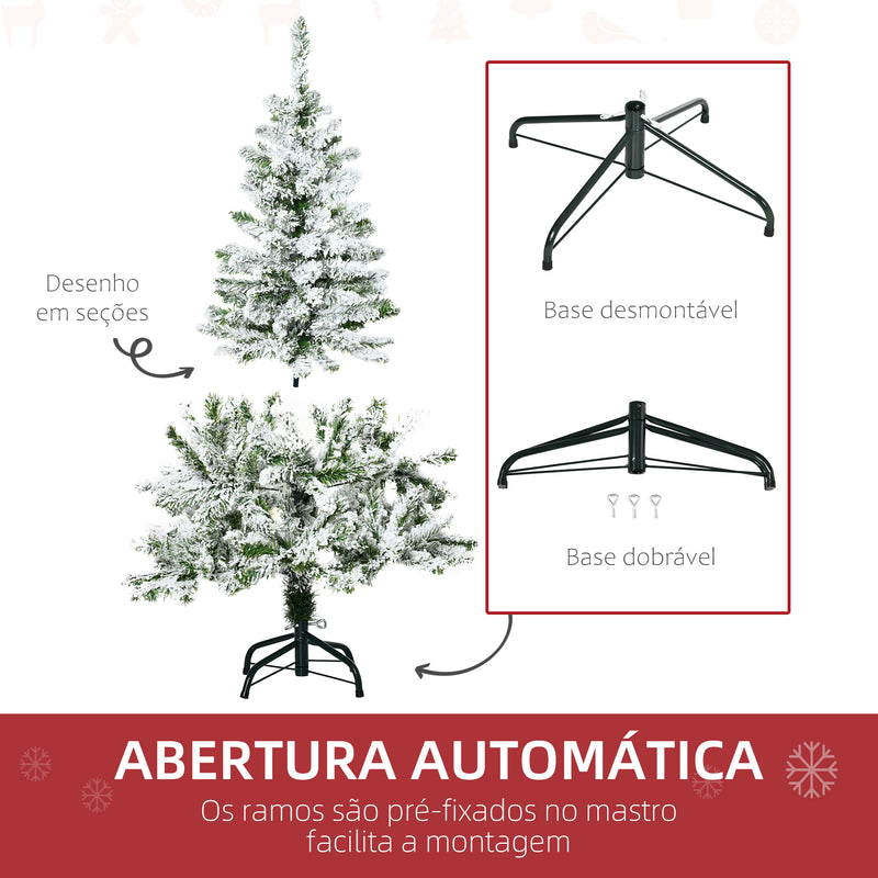 Árvore de Natal Artificial 120cm com Neve Ignífugo com 200 Ramos Folhas de PVC Base Dobrável e Suporte Metálico Decoração de Natal para Interiores Verde