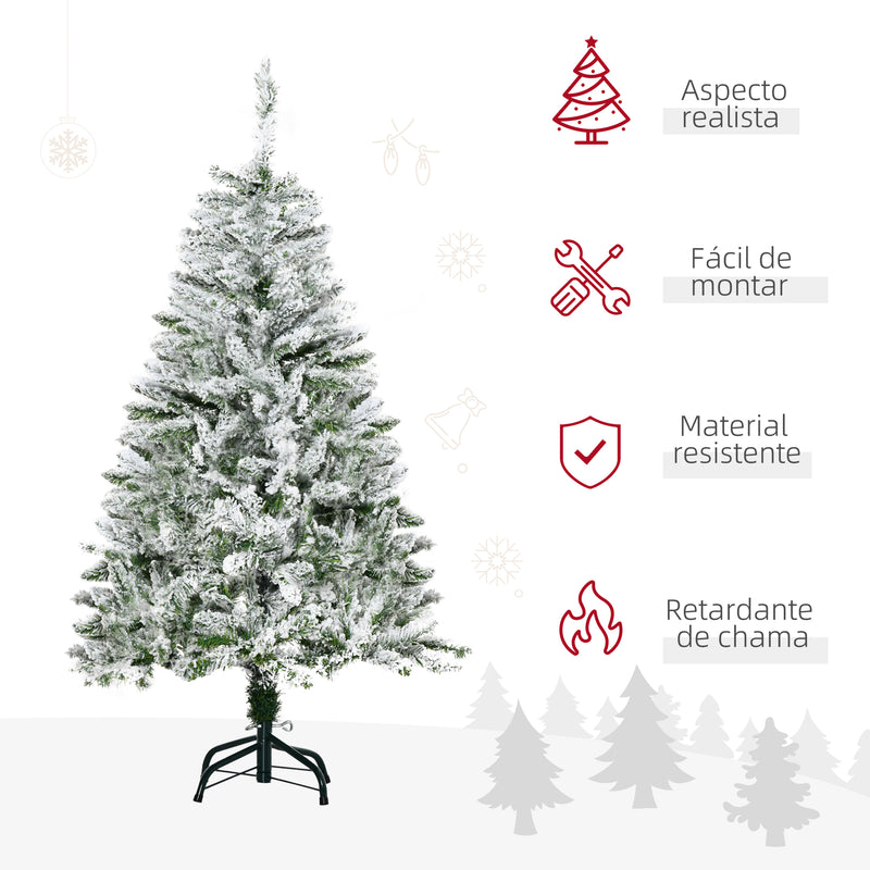 Árvore de Natal Artificial 120cm com Neve Ignífugo com 200 Ramos Folhas de PVC Base Dobrável e Suporte Metálico Decoração de Natal para Interiores Verde