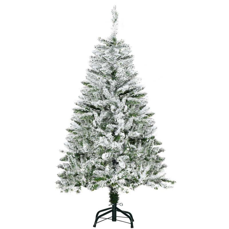 Árvore de Natal Artificial 120cm com Neve Ignífugo com 200 Ramos Folhas de PVC Base Dobrável e Suporte Metálico Decoração de Natal para Interiores Verde