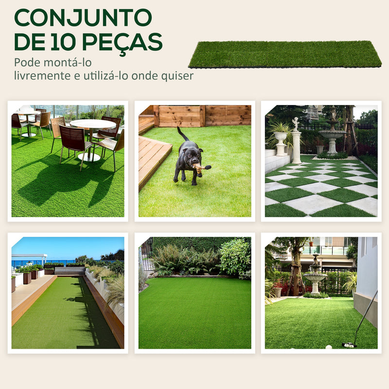 Relva Artificial 30x30cm 10 Peças com Altura de 25mm Alta Densidade 11000 Relva Artificial de Encaixe para Exterior Pátio Terraço Verde