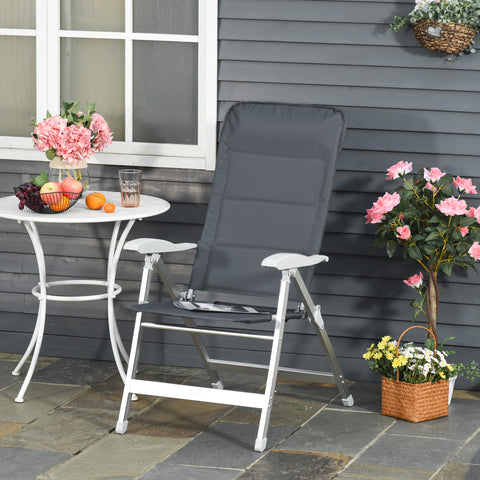 Cadeira de jardim dobrável de alumínio com encosto alto ajustável de 7 posições e encosto de cabeça acolchoado 75x61,5x114,5 cm cinza