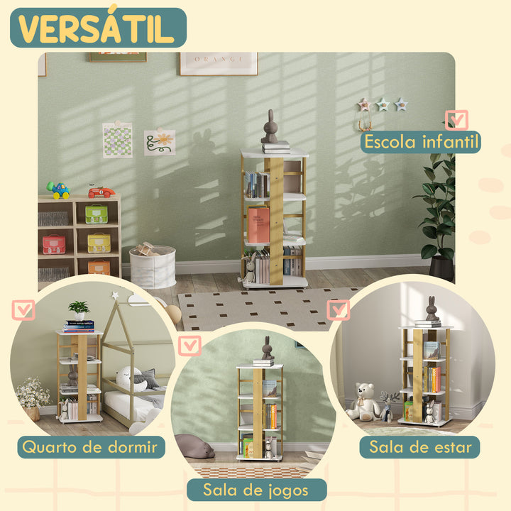 Estante para Livros Infantil Estante para Crianças com Rodas 3 Prateleiras para Escola Infantil Dormitório Infantil 48x48x99,5 cm Branco e Madeira