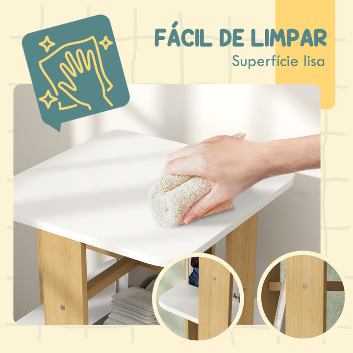 Estante para Livros Infantil Estante para Crianças com Rodas 3 Prateleiras para Escola Infantil Dormitório Infantil 48x48x99,5 cm Branco e Madeira